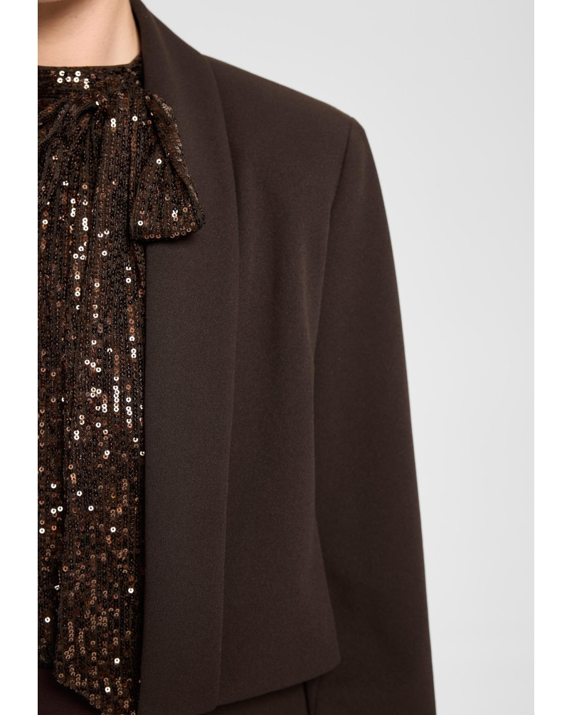 Swing Short blazer with scarf collar espresso brown