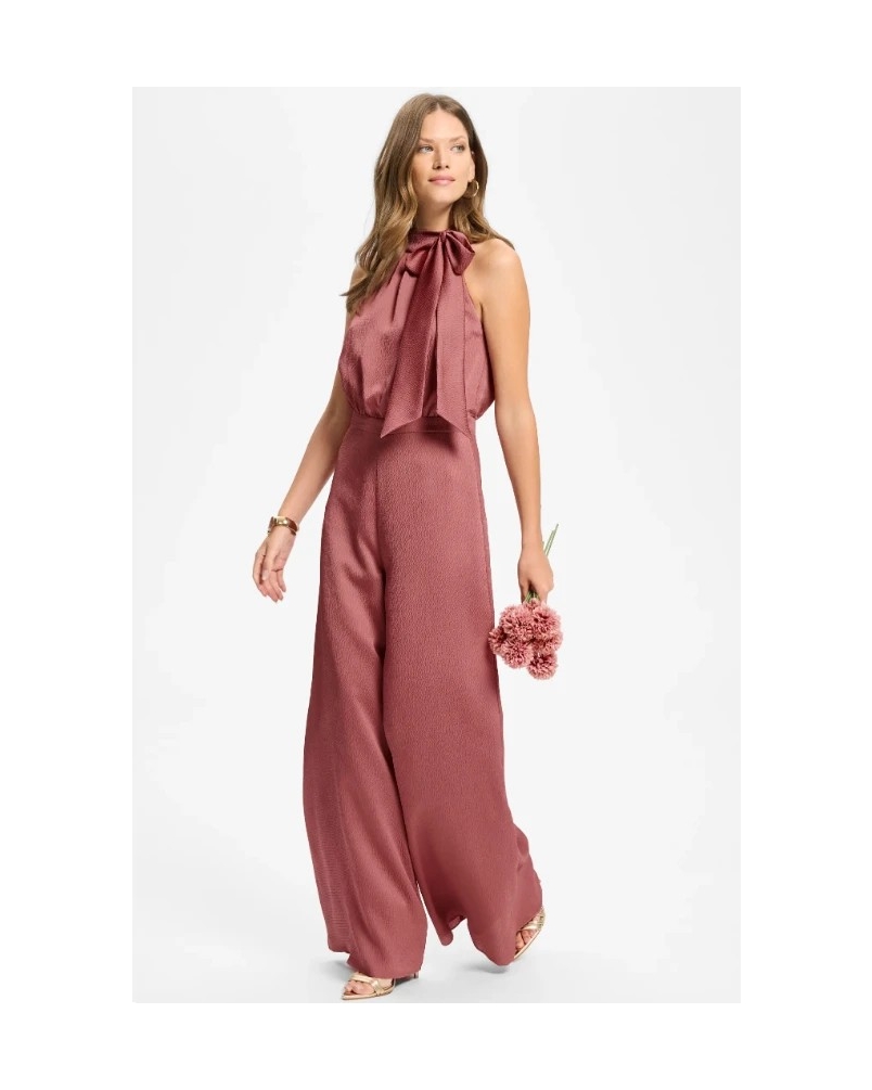 Swing Jumpsuit with satin tie blush rose