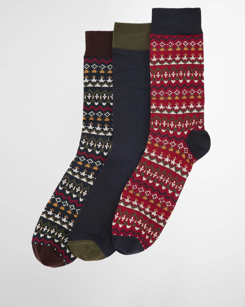 Barbour Marlow fair isle sock gift set ol71 olive