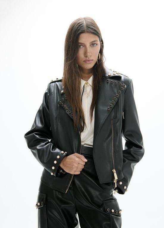 Lola Casademunt Studded PU biker jacket black