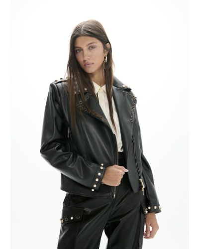 Lola Casademunt Studded PU biker jacket black