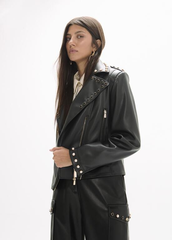 Lola Casademunt Studded PU biker jacket black