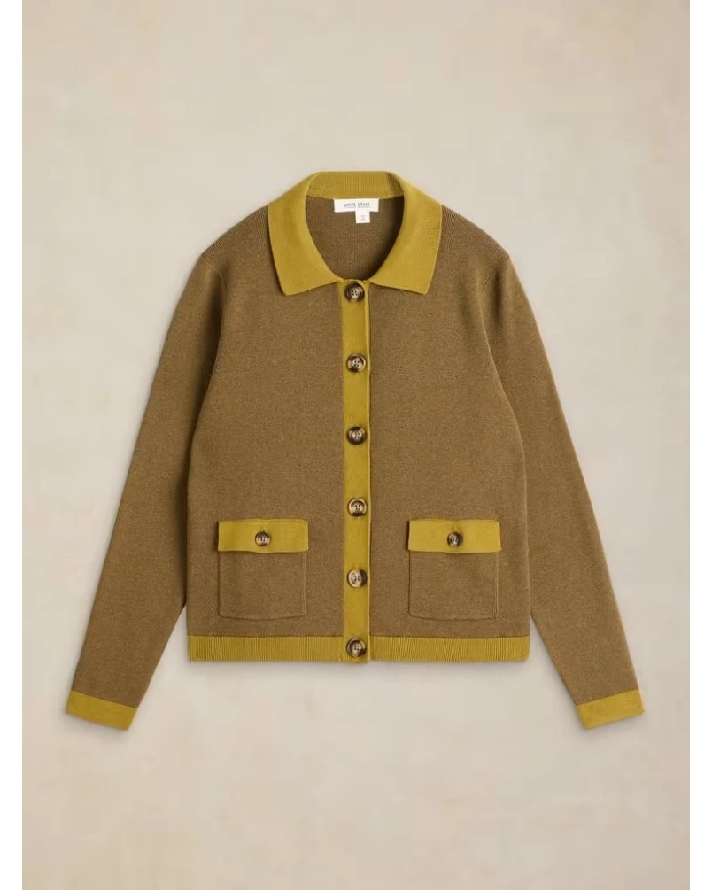White Stuff Charlotte Collar Cardi khaki groen
