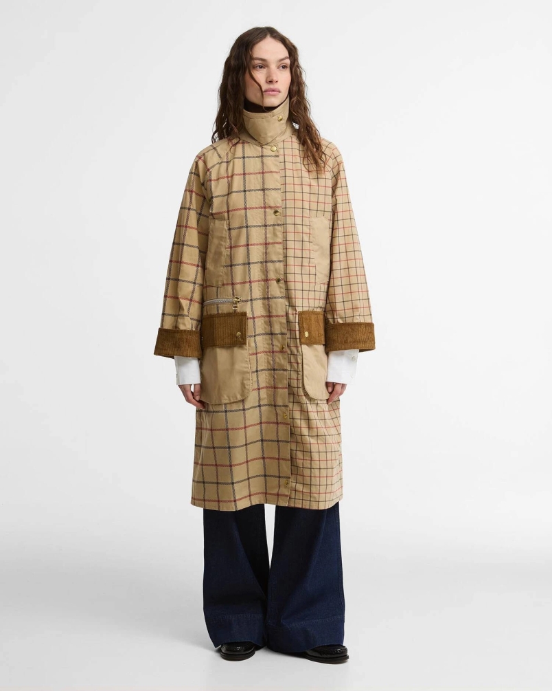 Barbour Hollington check car coat beige/tattersall
