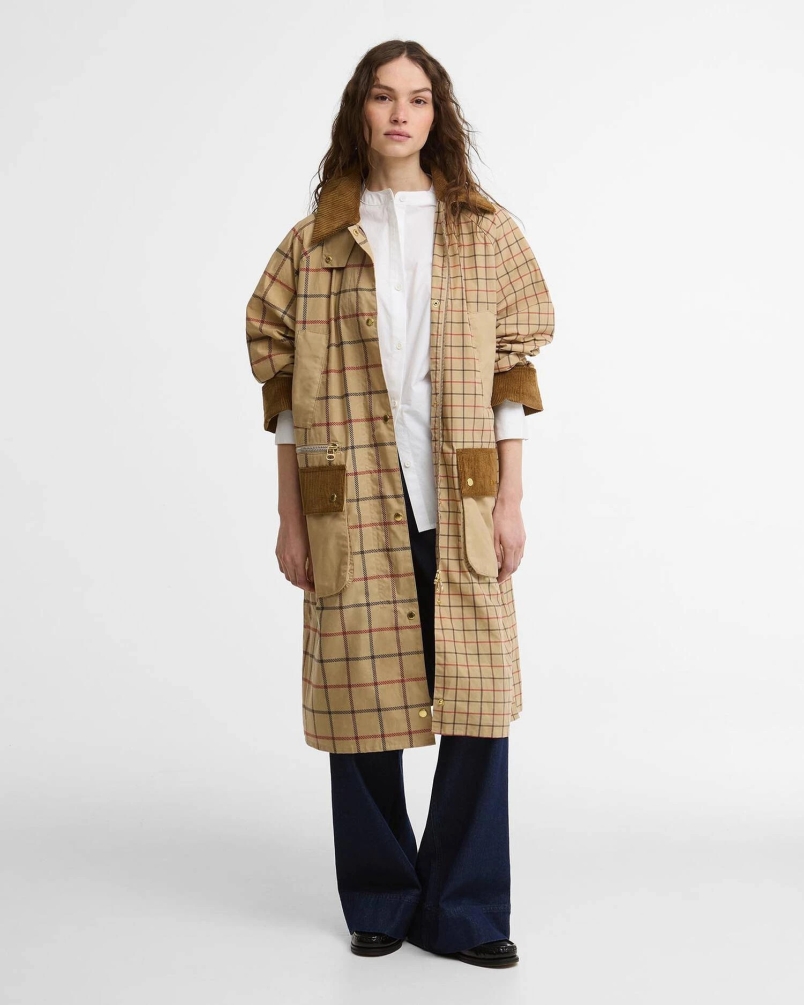 Barbour Hollington check car coat beige/tattersall