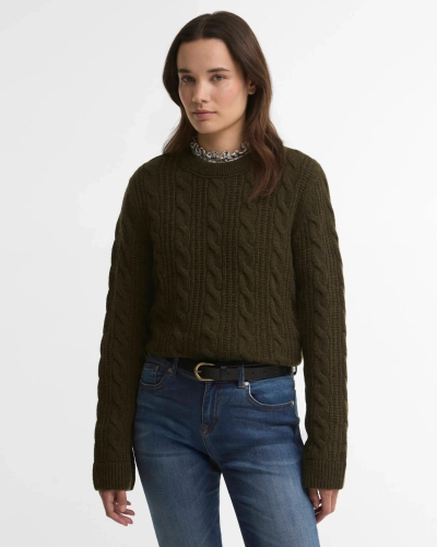 Barbour Joan cropped cable knit sweater olive