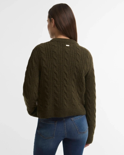 Barbour Joan cropped cable knit sweater olive