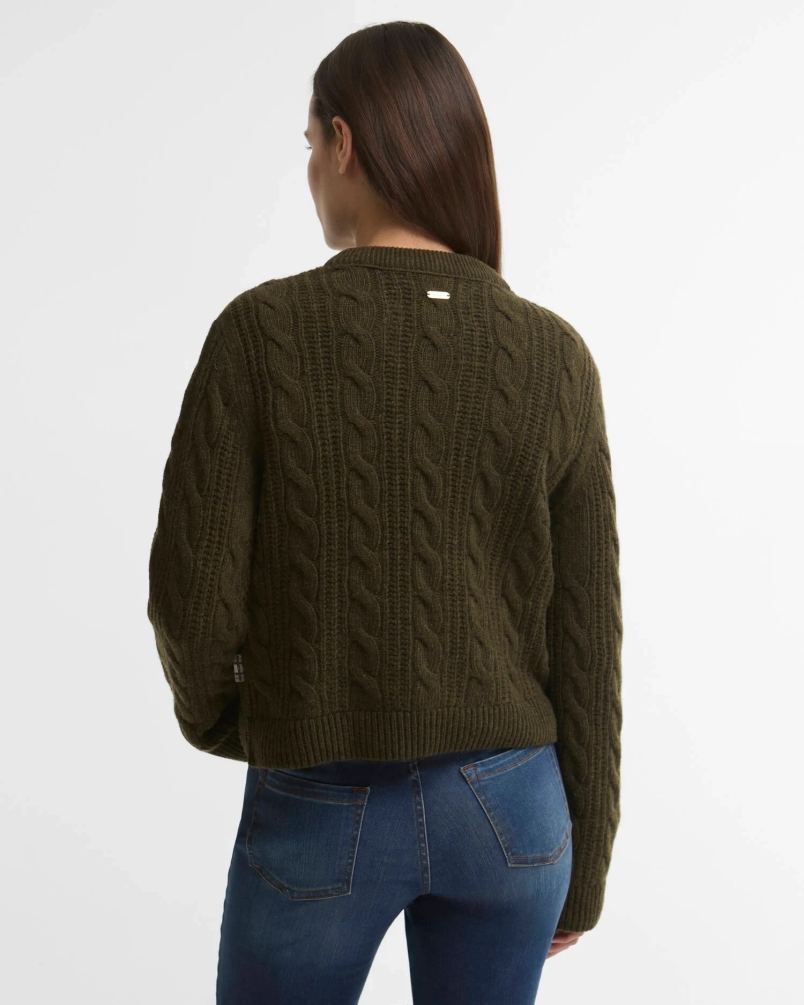 Barbour Joan cropped cable knit sweater olive