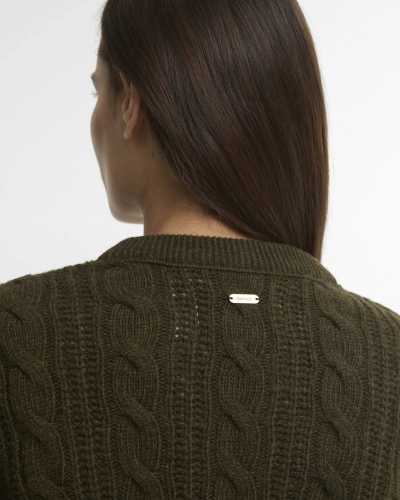 Barbour Joan cropped cable knit sweater olive