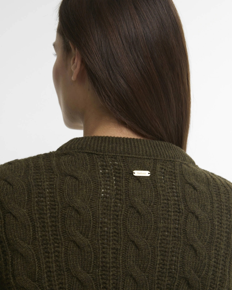 Barbour Joan cropped cable knit sweater olive