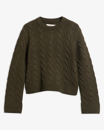 Barbour Joan cropped cable knit sweater olive