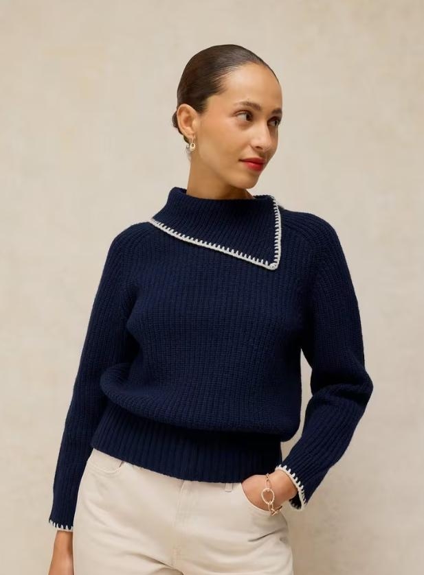 White Stuff Whip Stitch Collar Jumper dark navy