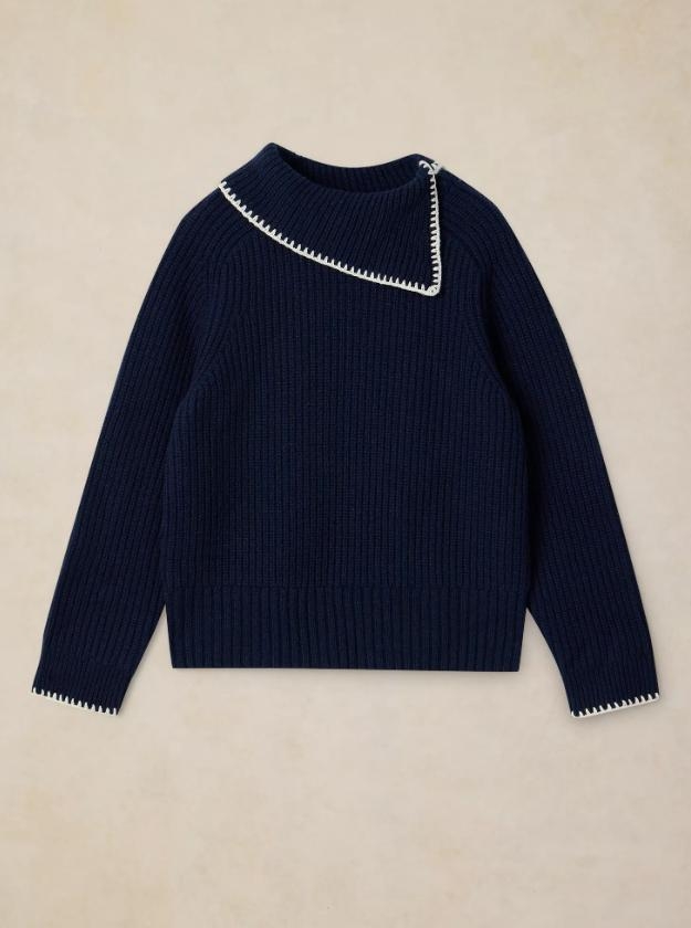 White Stuff Whip Stitch Collar Jumper dark navy