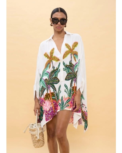 Lola Casademunt Oversized shirt with palm tree print ecru/multicolor