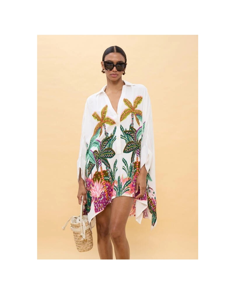 Lola Casademunt Oversized shirt with palm tree print ecru/multicolor
