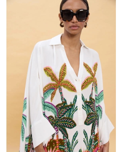 Lola Casademunt Oversized shirt with palm tree print ecru/multicolor