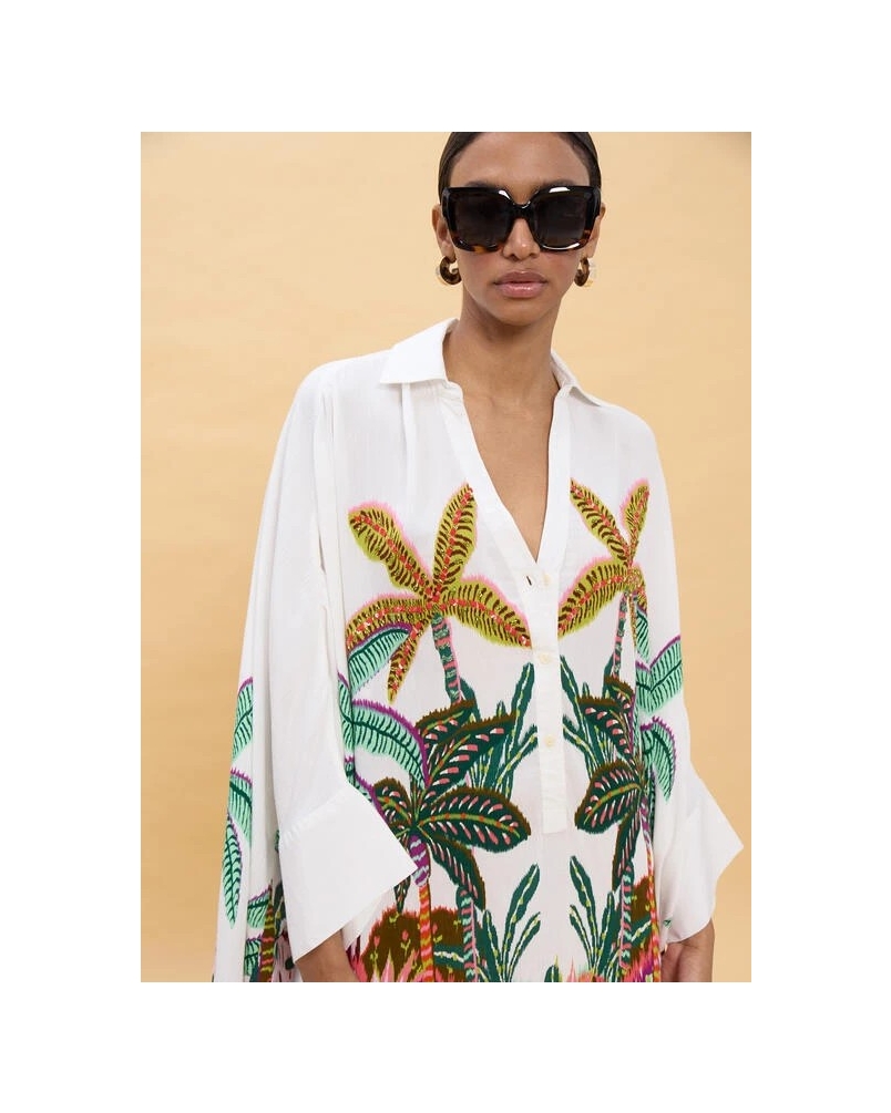 Lola Casademunt Oversized shirt with palm tree print ecru/multicolor