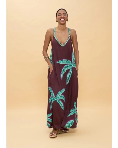 Lola Casademunt Long palm print dress brown/green