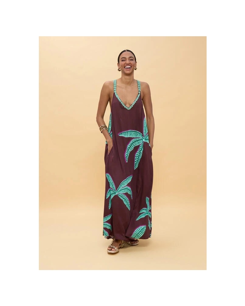 Lola Casademunt Long palm print dress brown/green