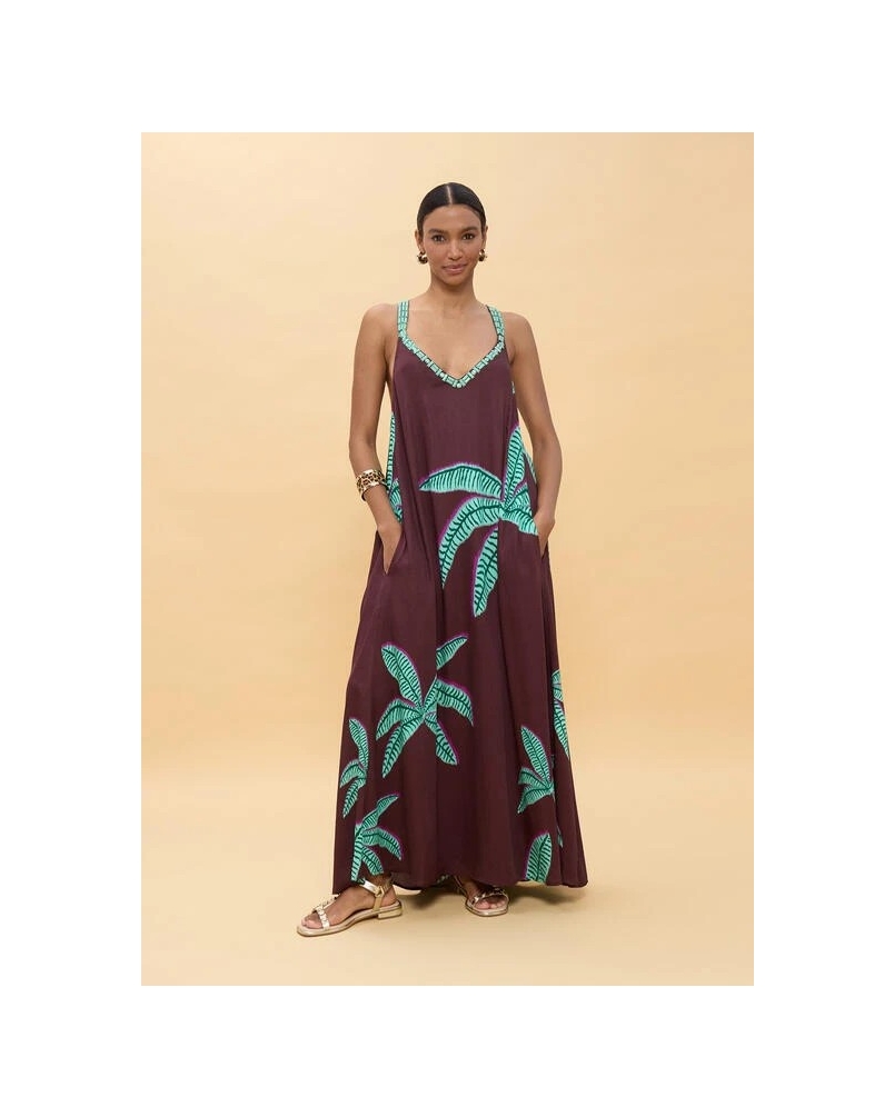 Lola Casademunt Long palm print dress brown/green