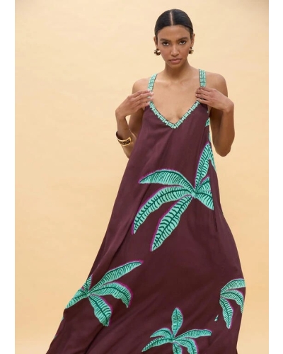 Lola Casademunt Long palm print dress brown/green