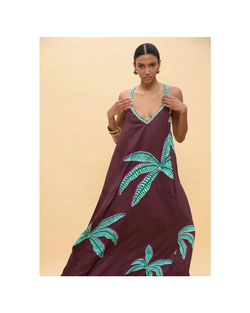 Lola Casademunt Long palm print dress brown/green