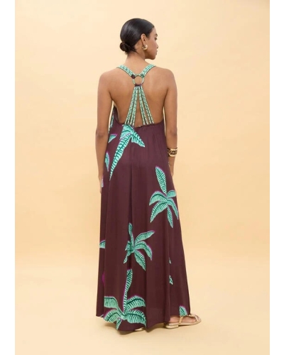 Lola Casademunt Long palm print dress brown/green