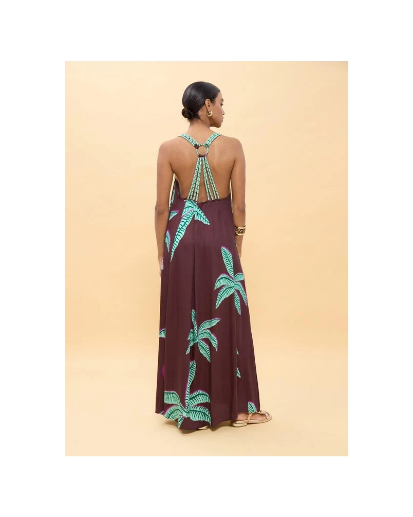 Lola Casademunt Long palm print dress brown/green