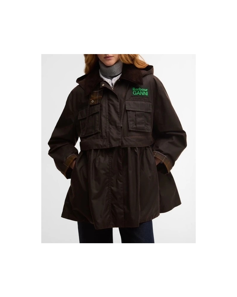 Barbour x GANNI peplum waxed jacket rustic/classic tartan