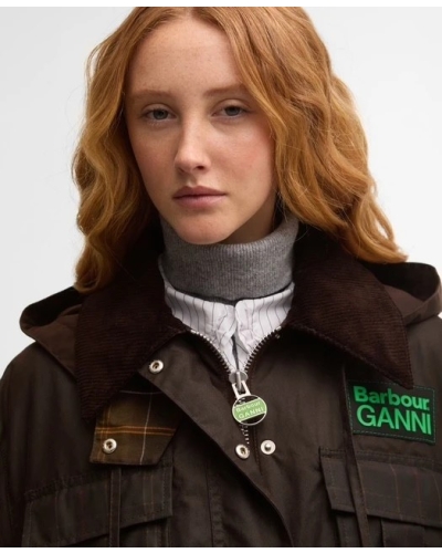 Barbour x GANNI peplum waxed jacket rustic/classic tartan