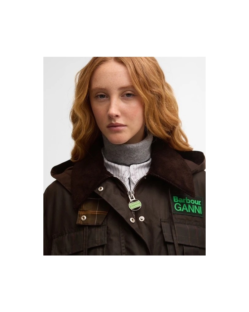 Barbour x GANNI peplum waxed jacket rustic/classic tartan