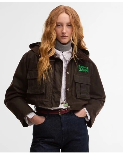 Barbour x GANNI peplum waxed jacket rustic/classic tartan