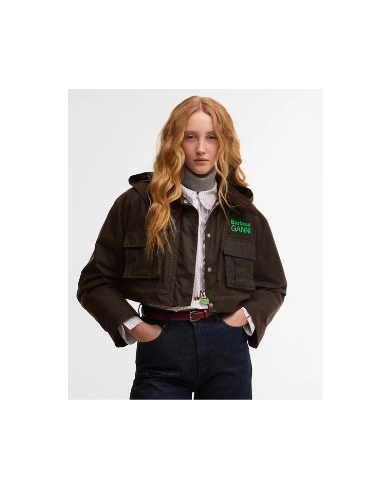Barbour x GANNI peplum waxed jacket rustic/classic tartan