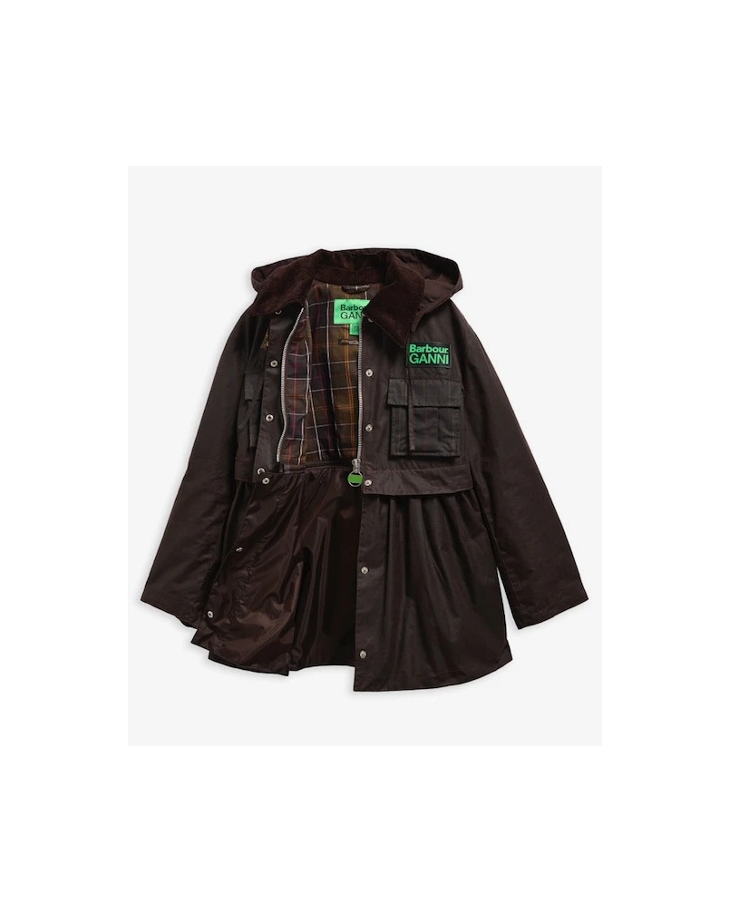 Barbour x GANNI peplum waxed jacket rustic/classic tartan
