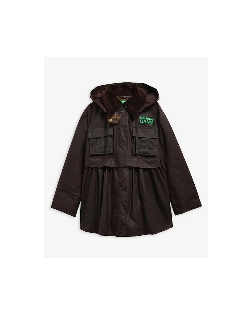 Barbour x GANNI peplum waxed jacket rustic/classic tartan
