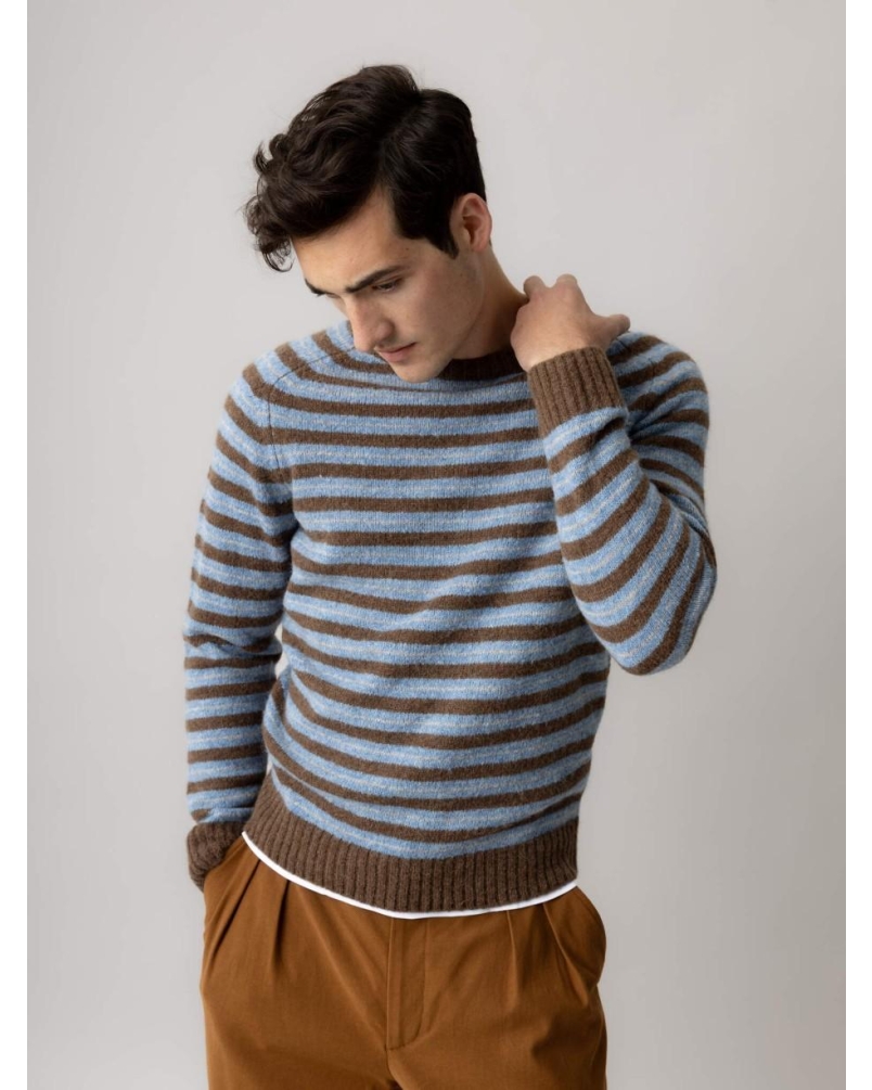 Mos Mosh Gallery Carlos stripe crew neck knit chocolate brown melange