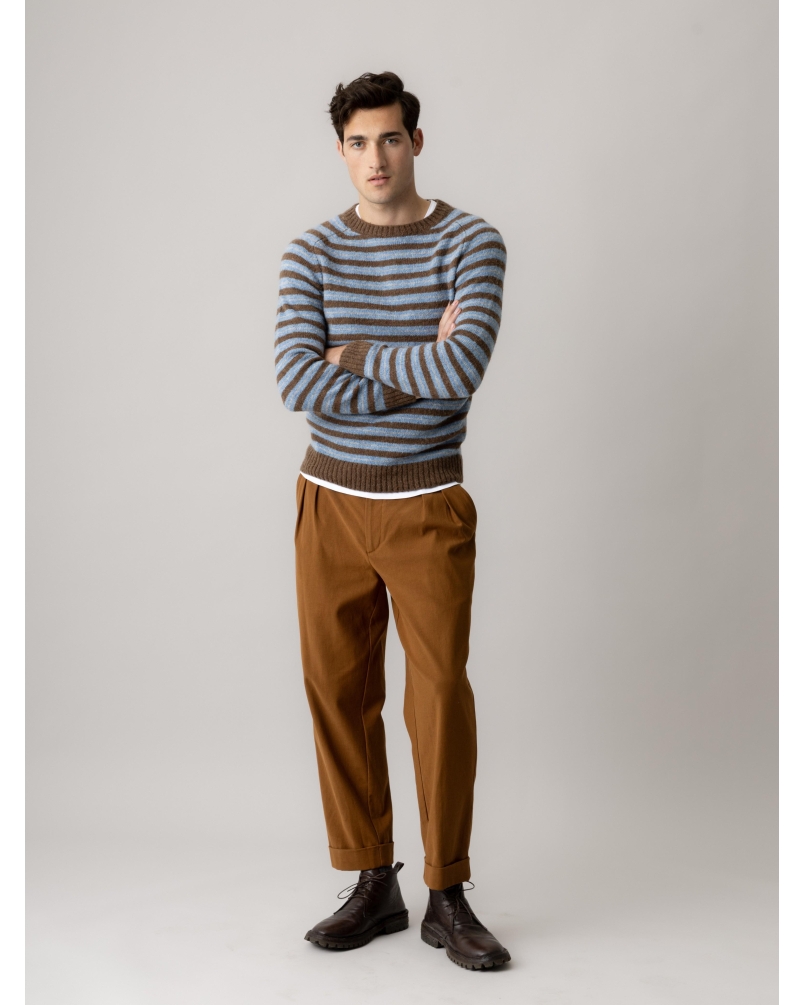 Mos Mosh Gallery Carlos stripe crew neck knit chocolate brown melange