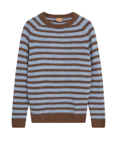 Mos Mosh Gallery Carlos stripe crew neck knit chocolate brown melange