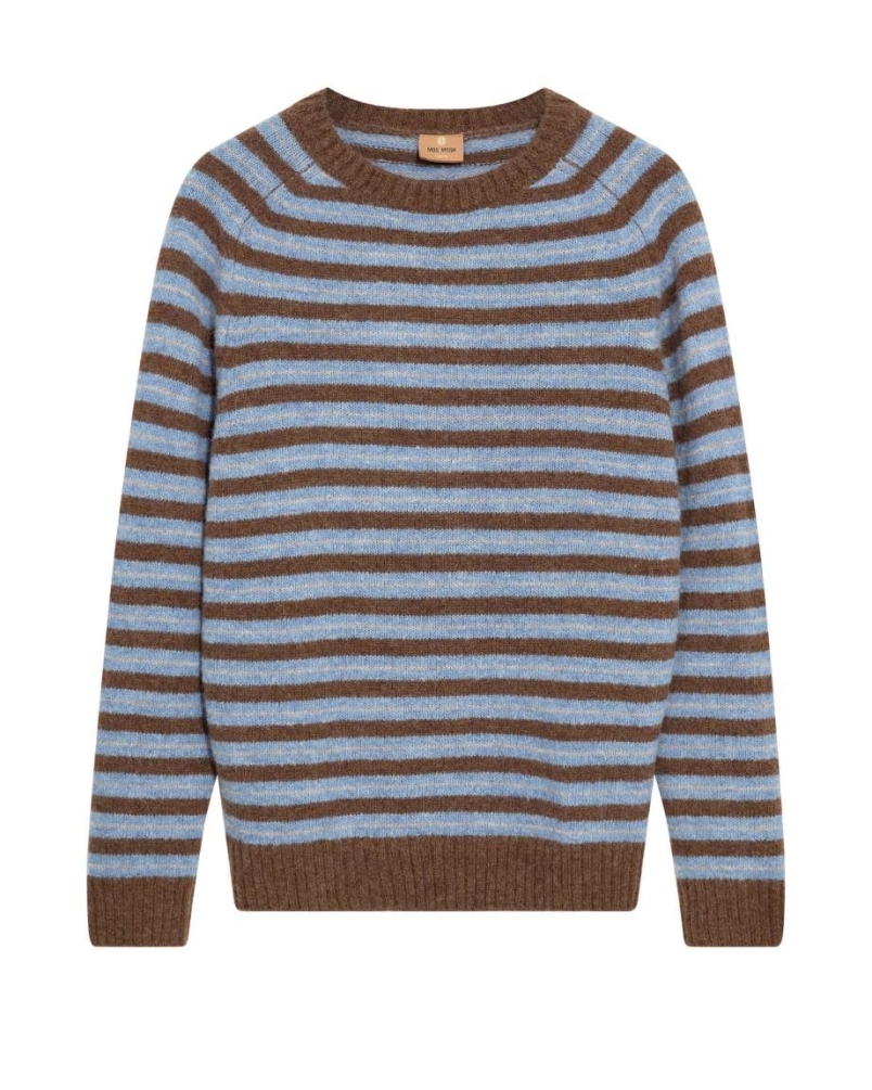 Mos Mosh Gallery Carlos stripe crew neck knit chocolate brown melange