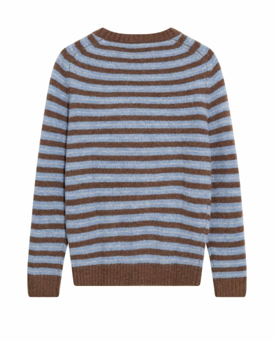 Mos Mosh Gallery Carlos stripe crew neck knit chocolate brown melange