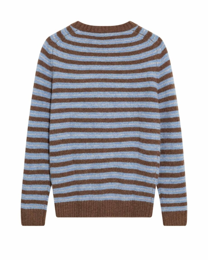 Mos Mosh Gallery Carlos stripe crew neck knit chocolate brown melange