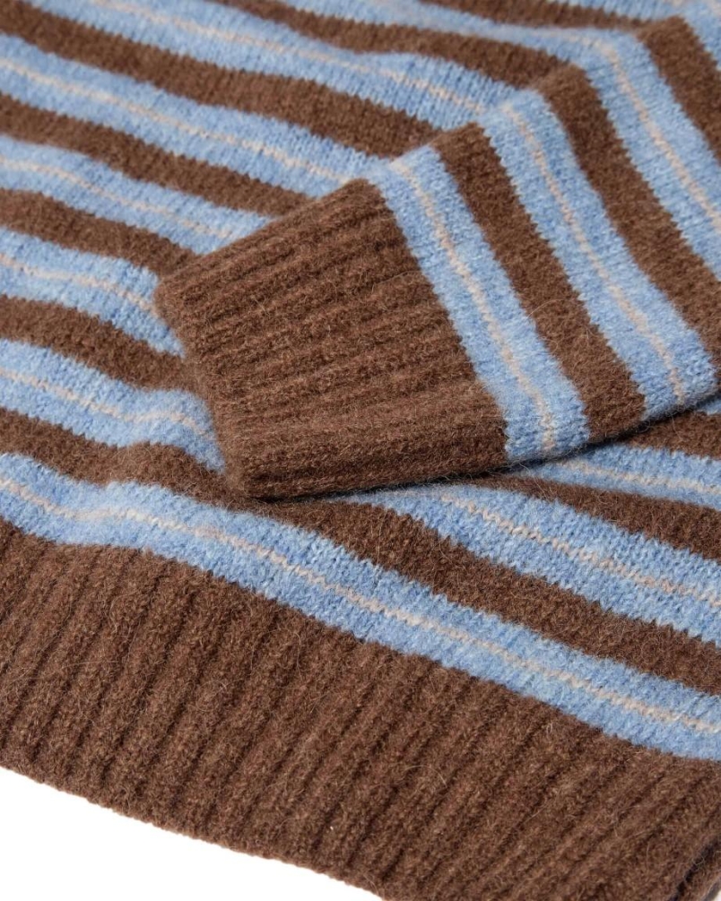 Mos Mosh Gallery Carlos stripe crew neck knit chocolate brown melange