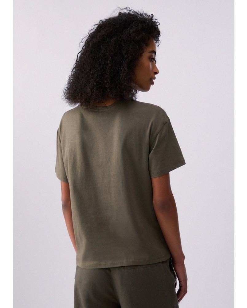 Liu Jo T-shirt with gemstone appliqués olive