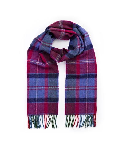 John Hanly Irish wool scarf raspberry/red/lavender/purple check
