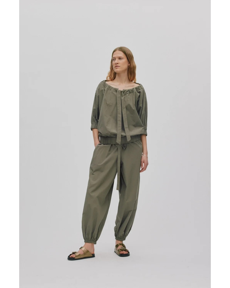 Rabens Saloner Iridi poplin gathered pants asphalt