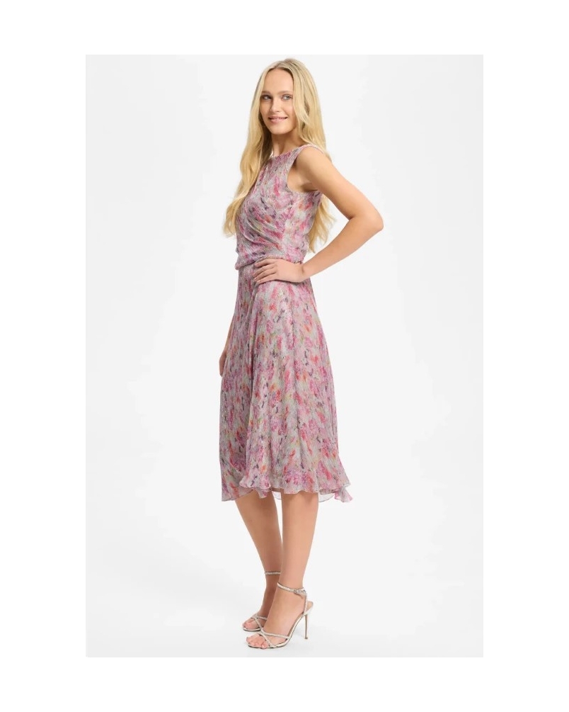 Swing Metallic pleated dress pink/multi