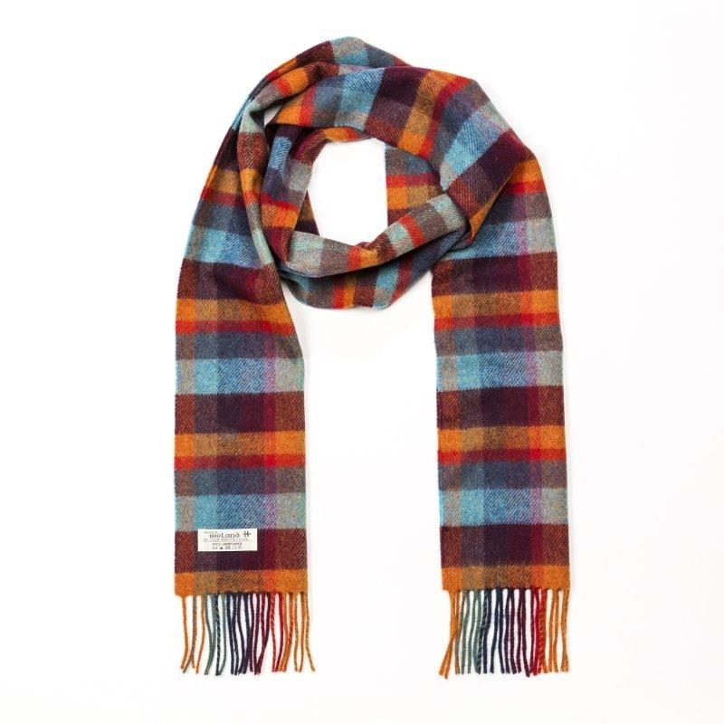 John Hanly Irish wool scarf orange teal/denim blue