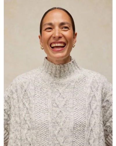 White Stuff Cable stitch poncho light grey