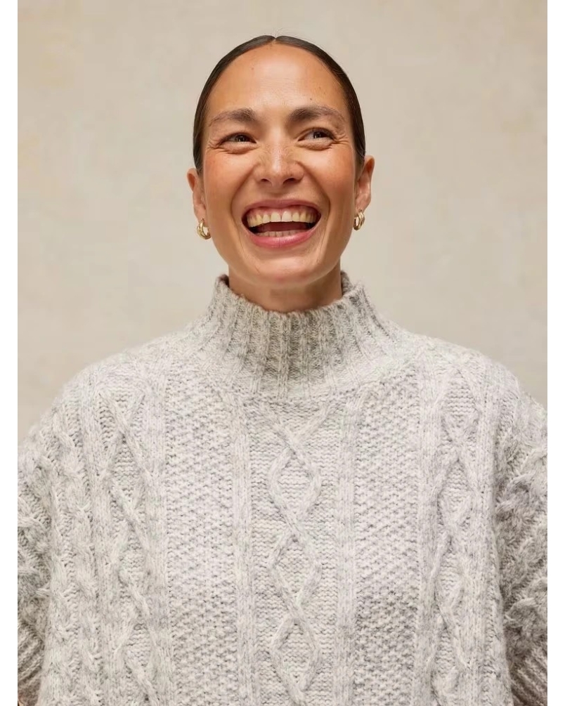 White Stuff Cable stitch poncho light grey