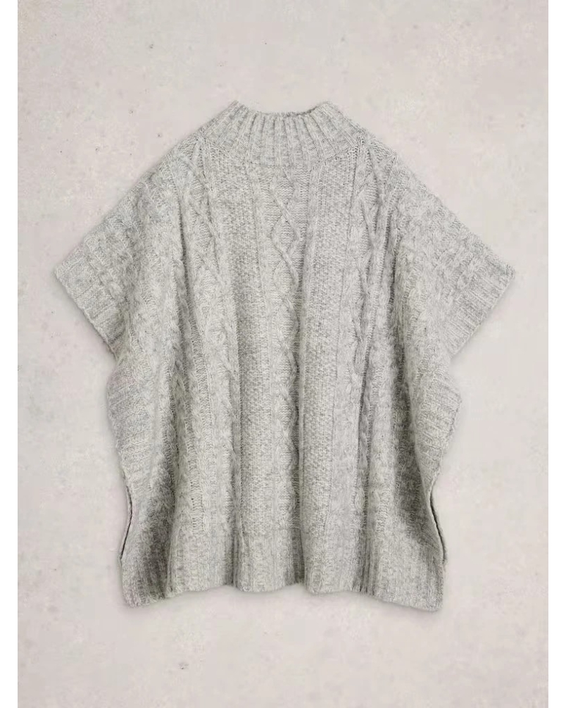 White Stuff Cable stitch poncho light grey